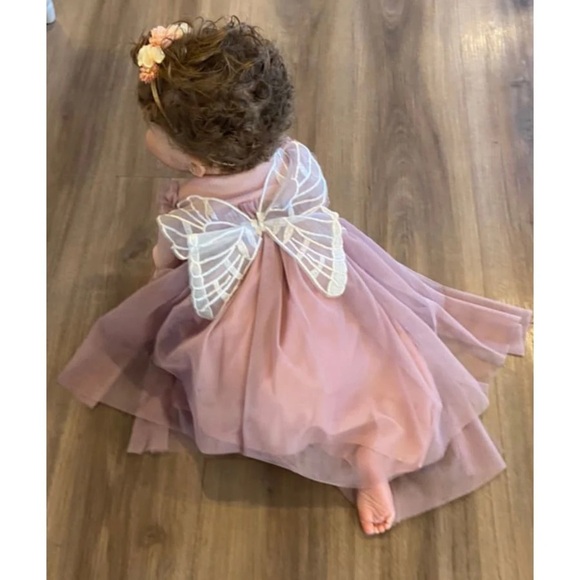 Butterfly wings tulle fairy dress plum lavender garden baby girl embroidered - Picture 6 of 6